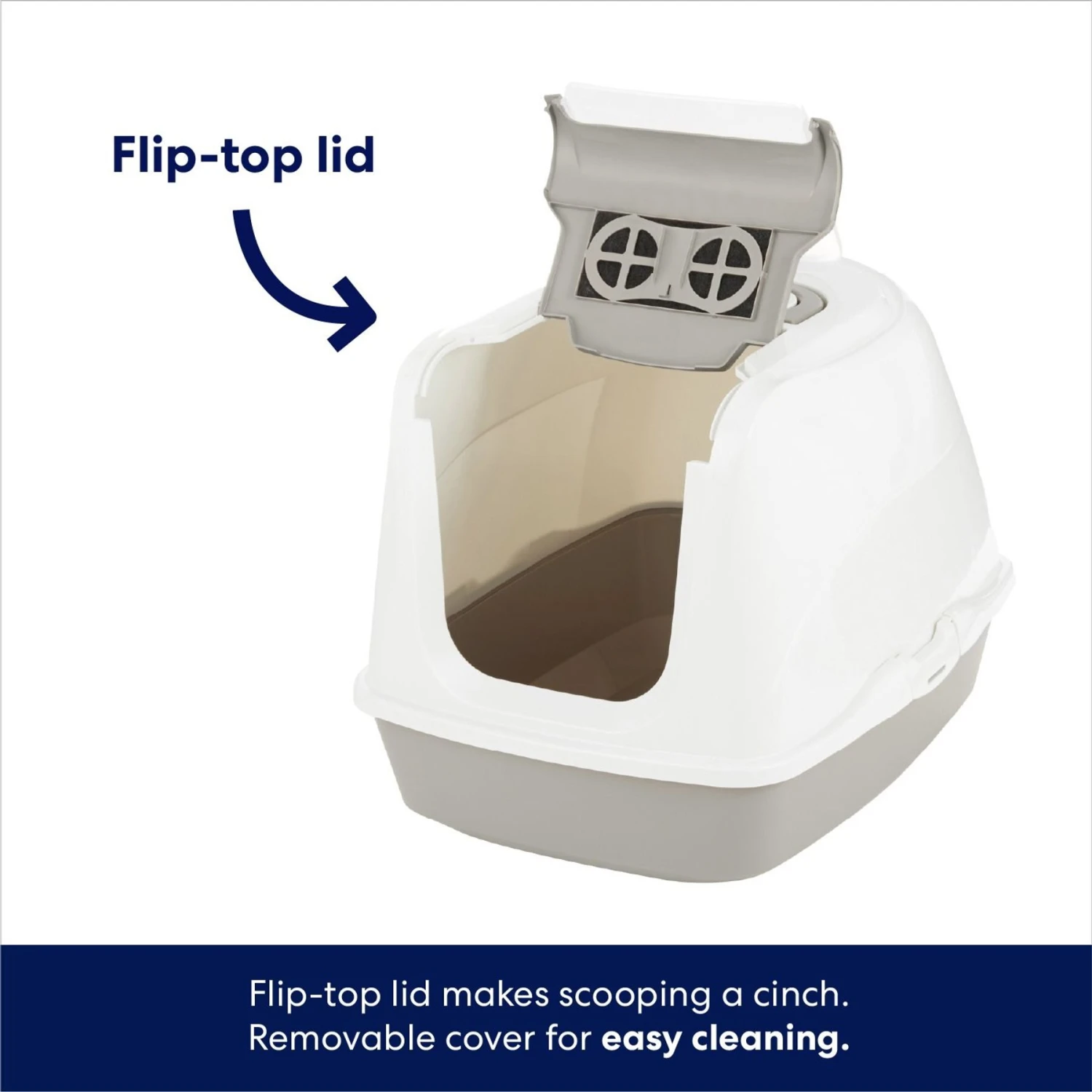 Frisco Flip Top Hooded Cat Litter Box, Gray, Large, 22-in