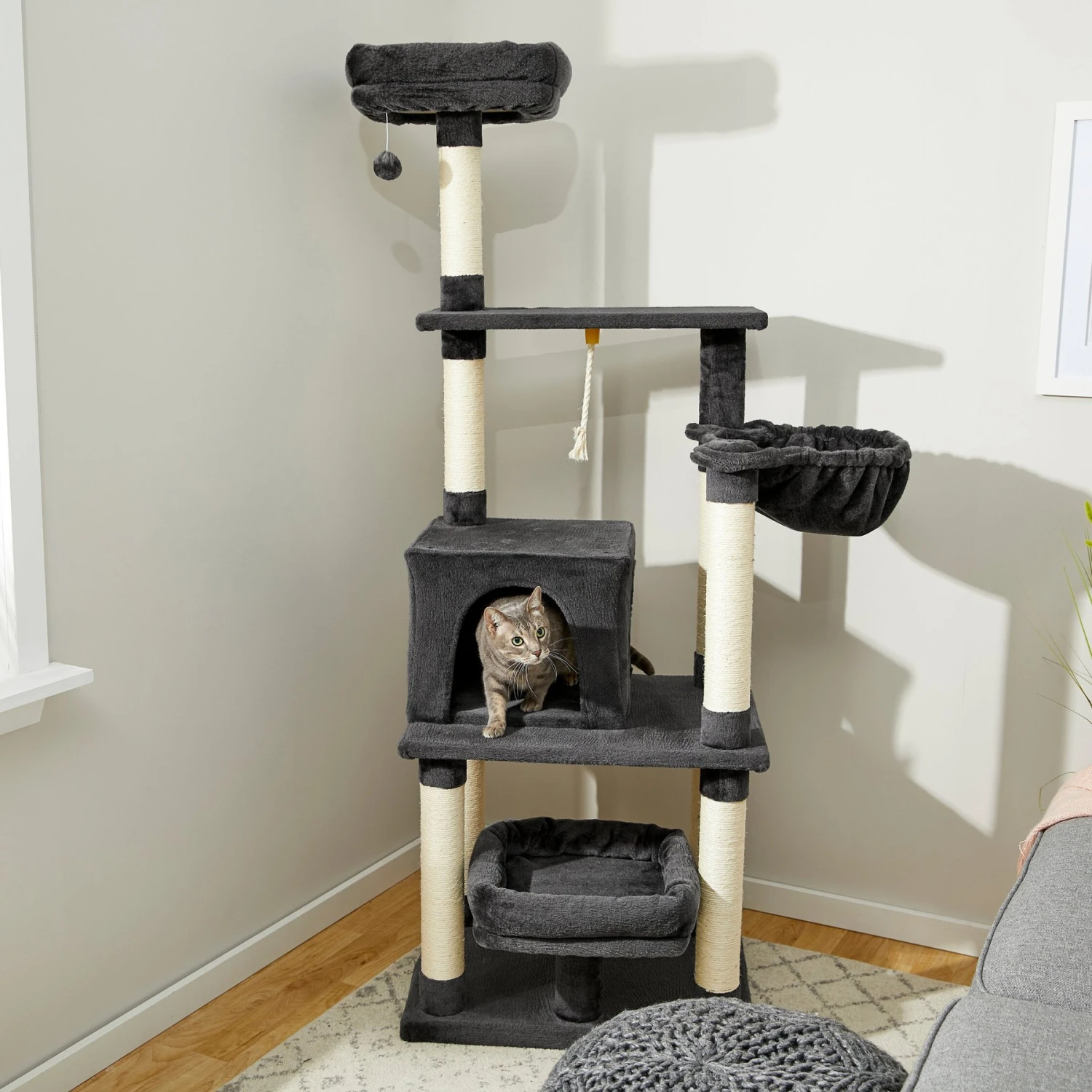Frisco 66-in Cat Tree with Bed, Condo, Lounge Basket & Top Perch
