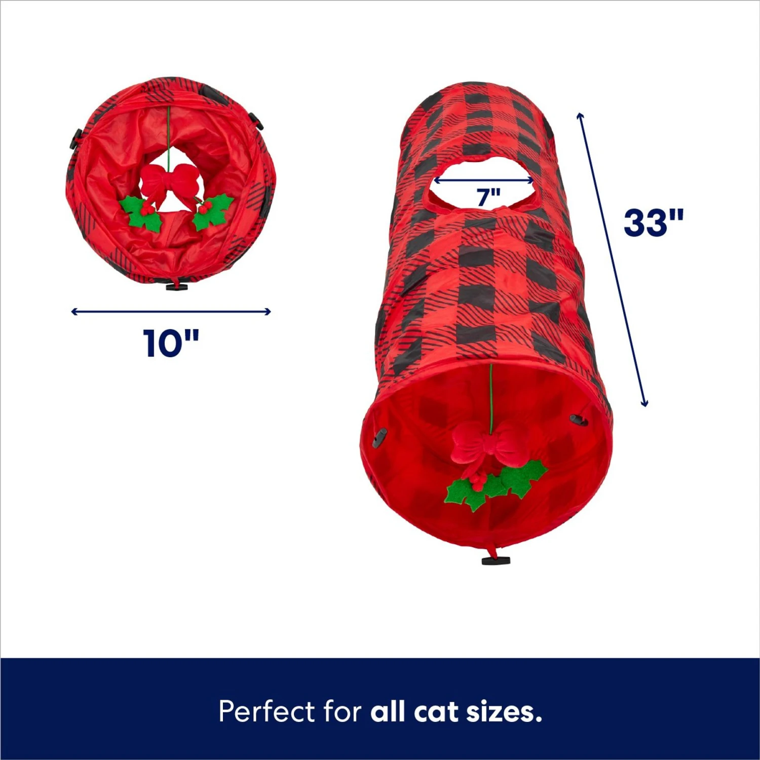 Frisco Holiday Buffalo Plaid Foldable Play Tunnel Cat Toy with Catnip