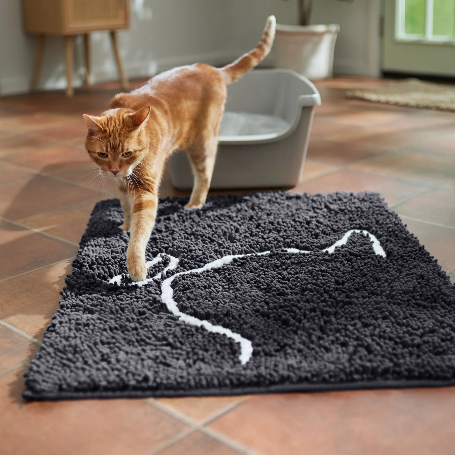 Frisco Microfiber Chenille Cat Silhouette Litter Mat