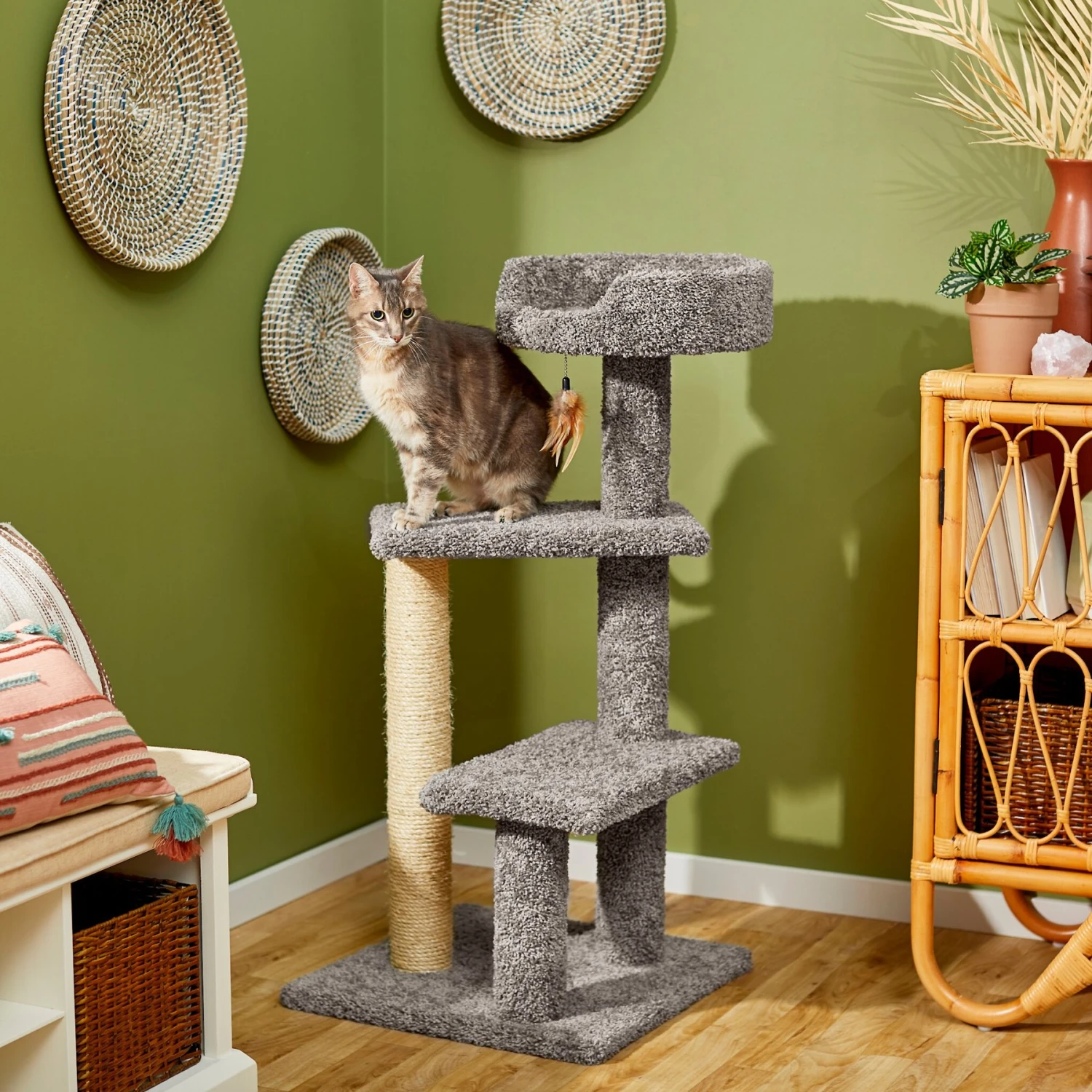 Frisco 41.5-in Real Carpet Wooden Cat Tree