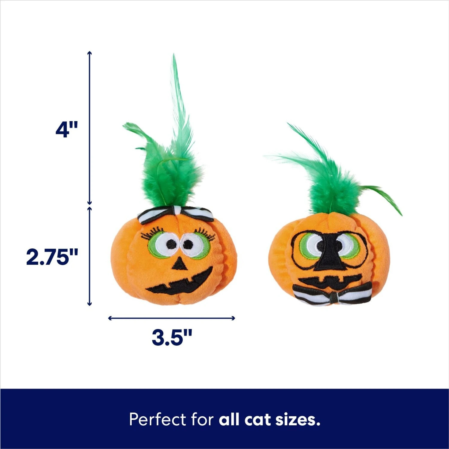 Frisco Halloween Nerdy Jack-o-Lanterns Plush Cat Toy with Catnip, 2 count