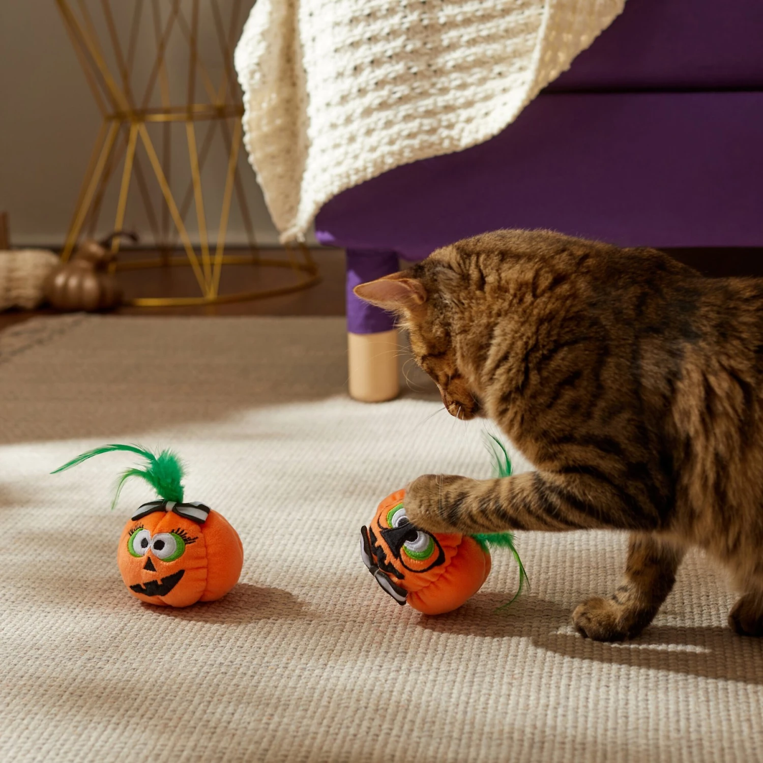 Frisco Halloween Nerdy Jack-o-Lanterns Plush Cat Toy with Catnip, 2 count