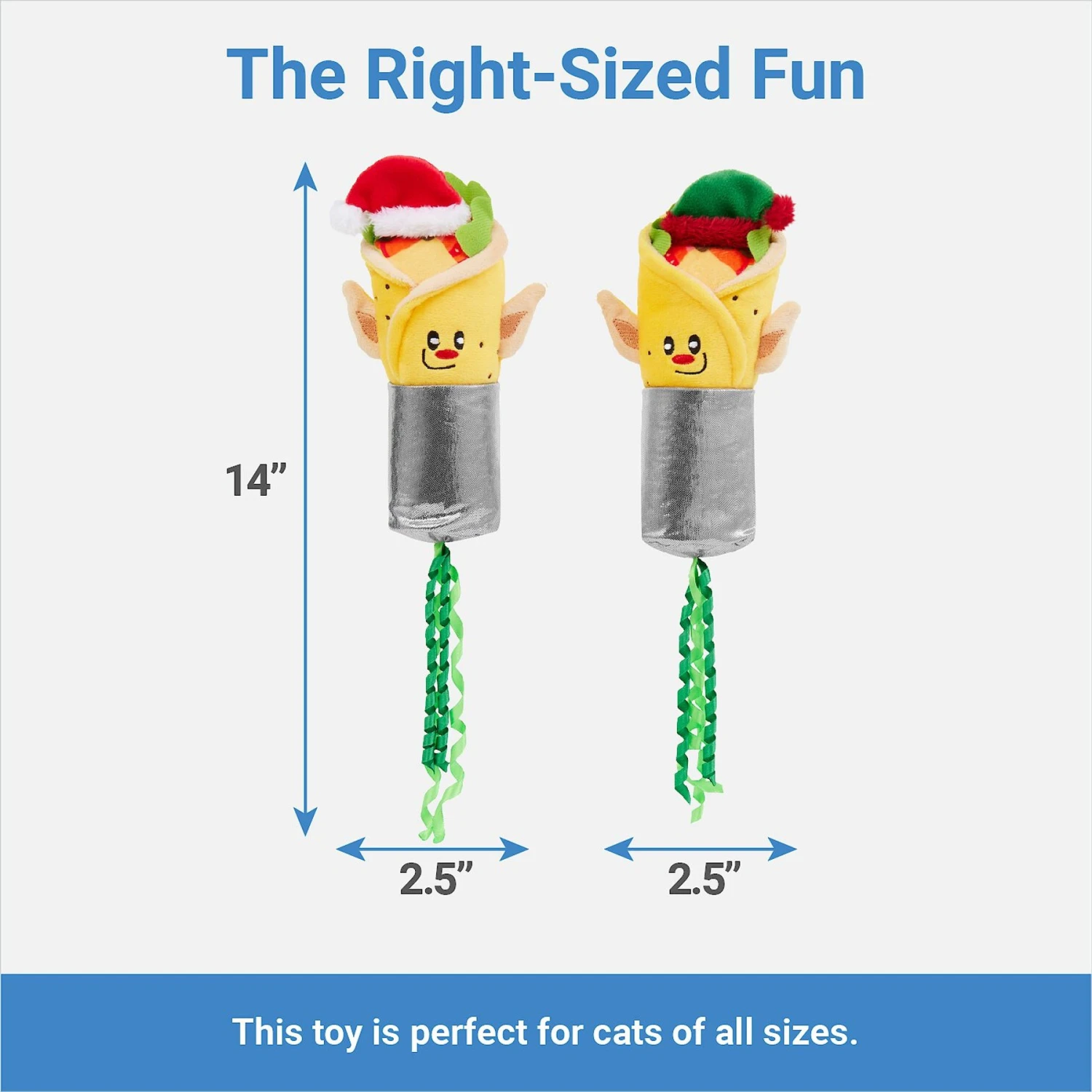 Frisco Holiday Elf Burrito Plush Cat Toy with Catnip, 2 count