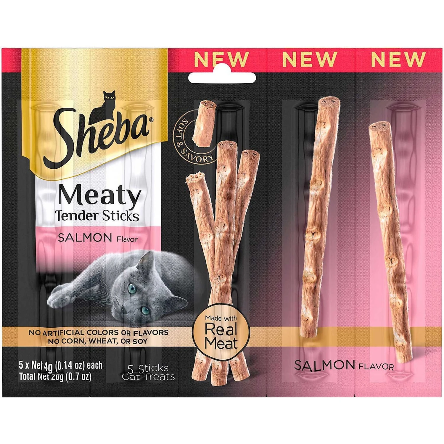 Sheba Meaty Tender Sticks Salmon Flavored Soft Adult Cat Treats & Frisco Plush, Teaser, Ball & Tunnel Variety Pack Cat Toy with Catnip