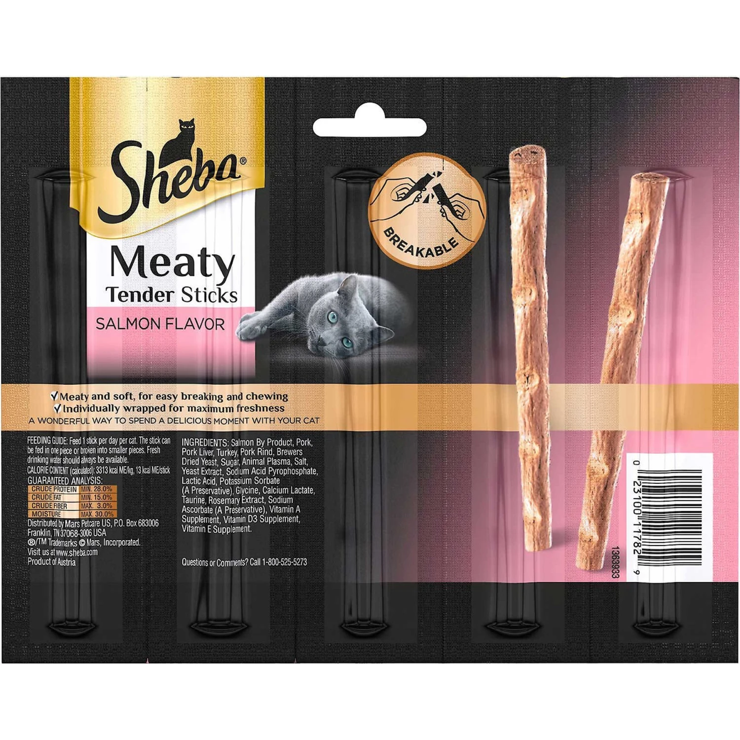 Sheba Meaty Tender Sticks Salmon Flavored Soft Adult Cat Treats & Frisco Plush, Teaser, Ball & Tunnel Variety Pack Cat Toy with Catnip