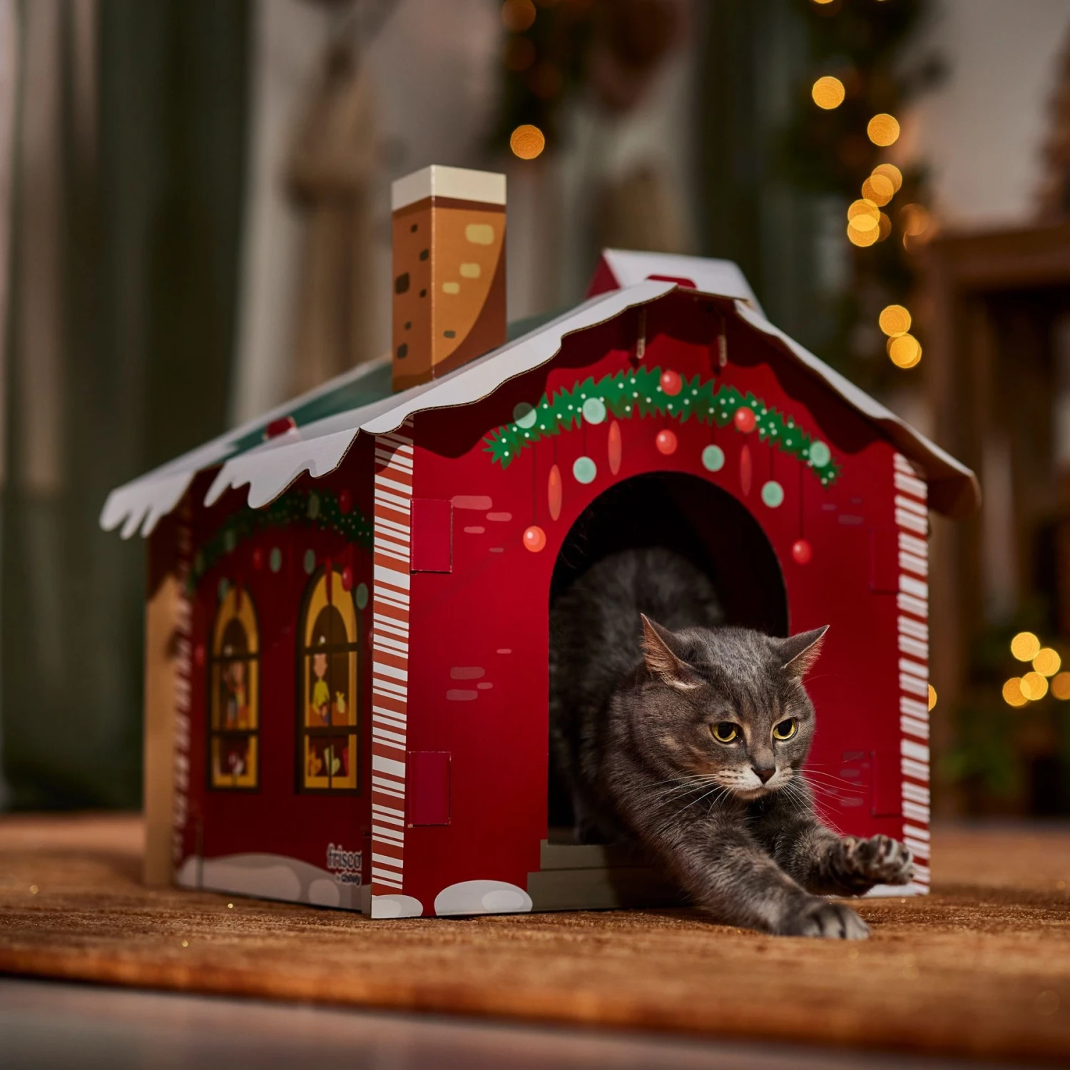 Frisco Holiday Santa's Workshop Cardboard Cat House