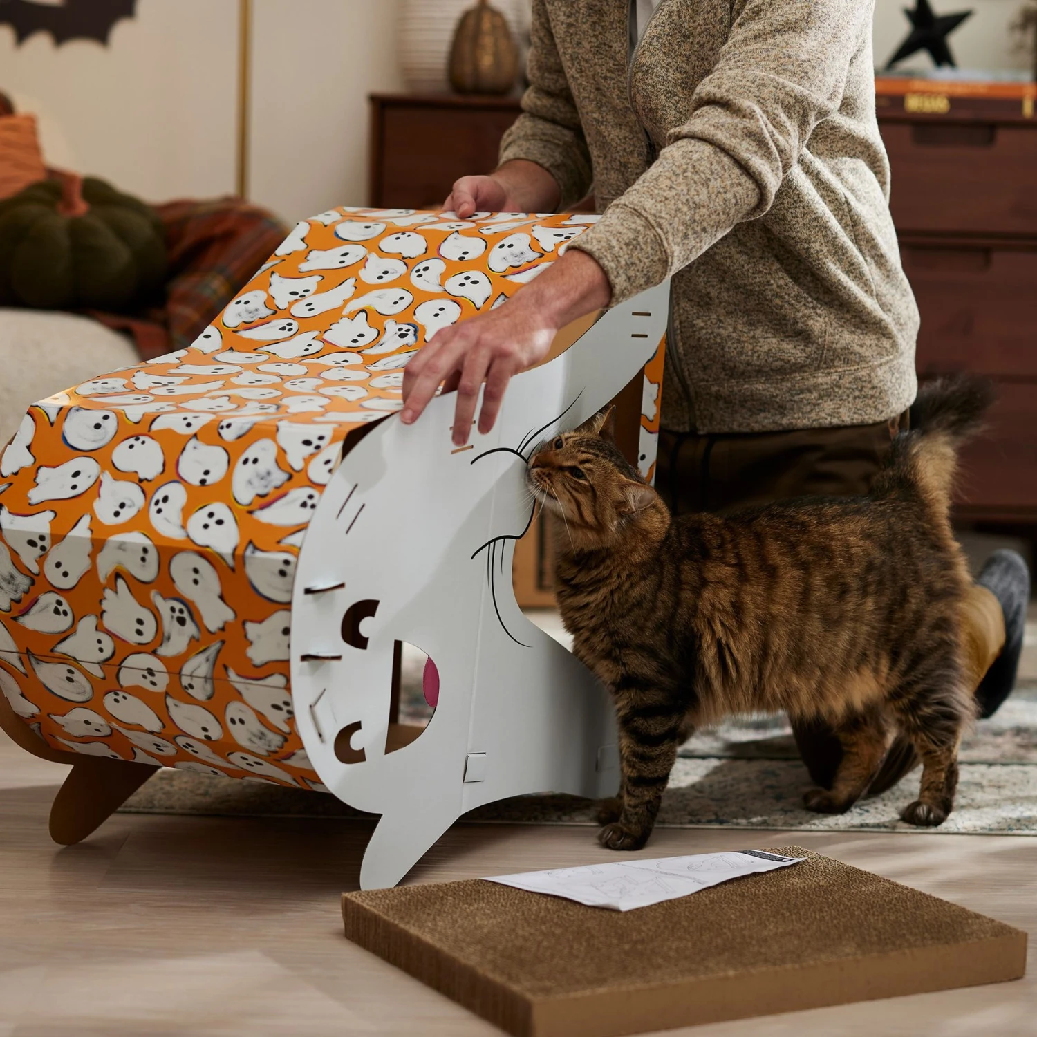 Frisco Halloween Cutie Ghost Cardboard Cat House with Catnip