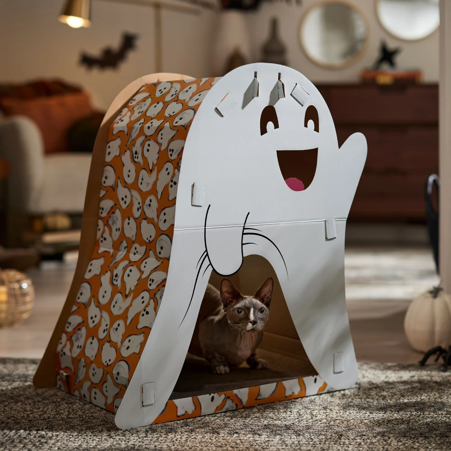 Frisco Halloween Cutie Ghost Cardboard Cat House with Catnip