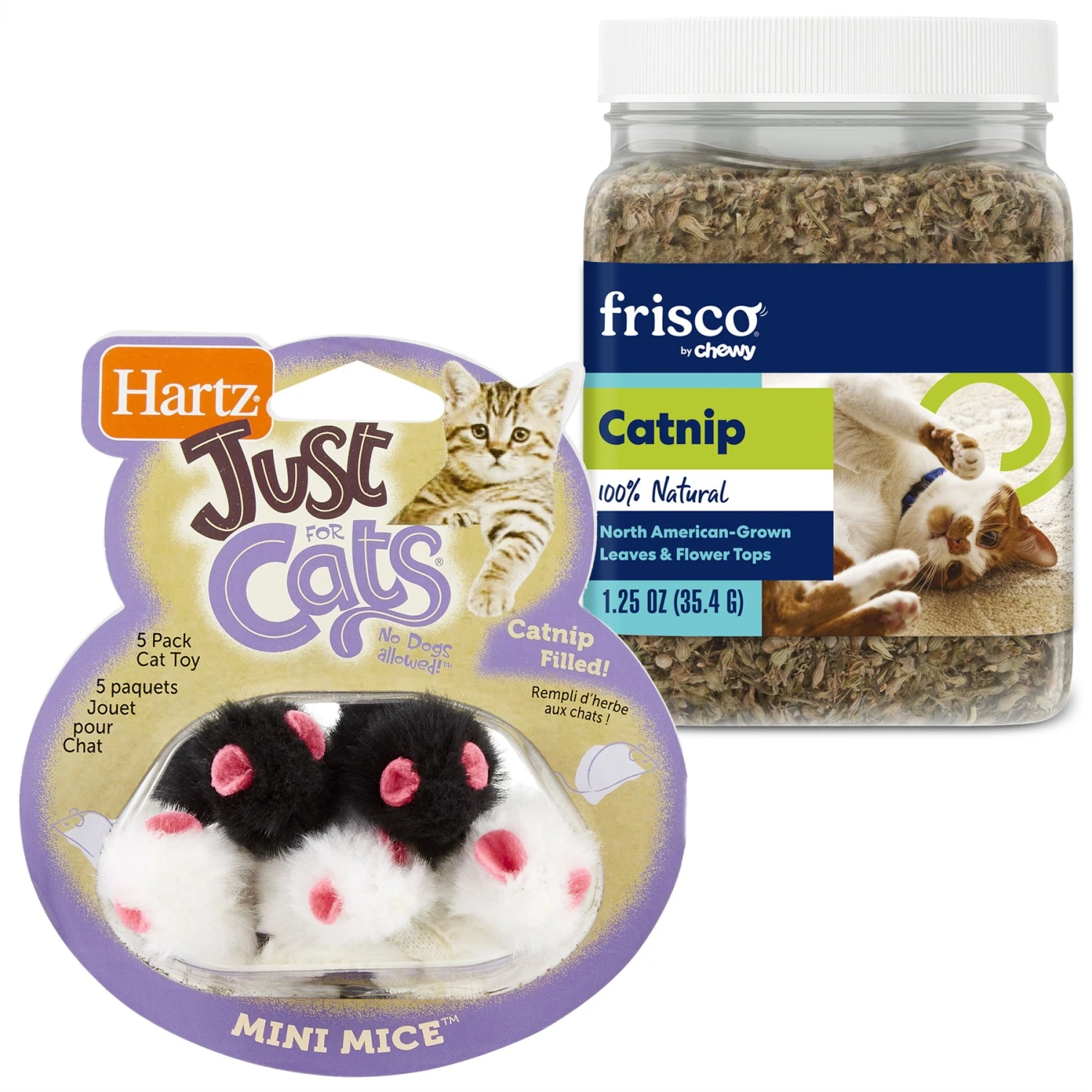 Frisco Natural Catnip & Hartz Just for Cats Mini Mice Cat Toy with Catnip, 5 count