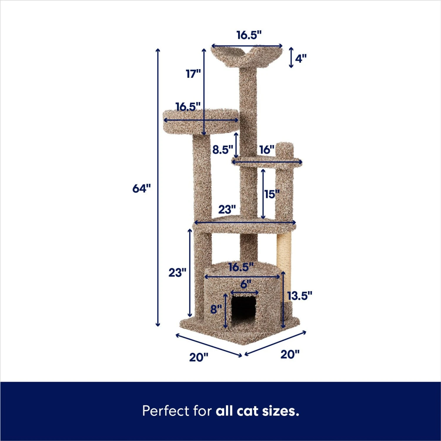 Frisco 64-in Real Carpet Wooden Cat Tree and Condo