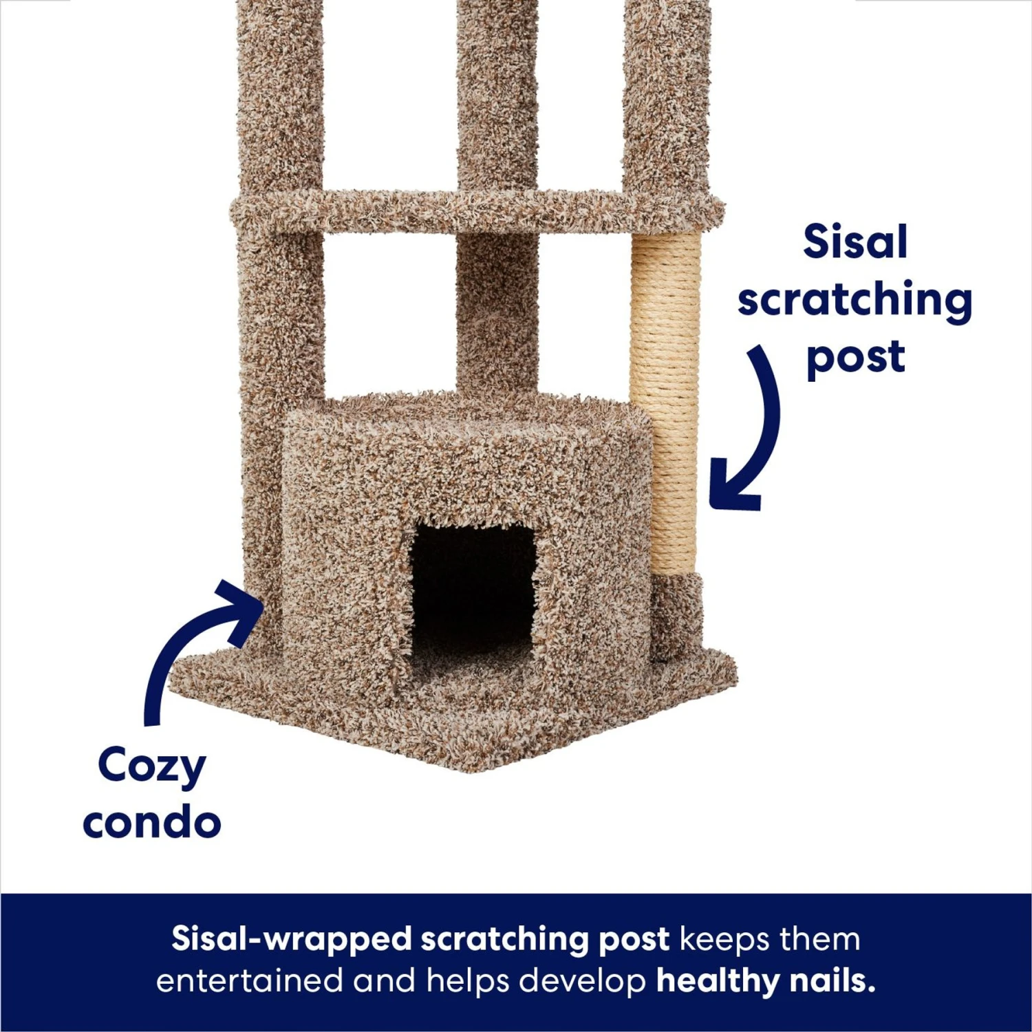 Frisco 64-in Real Carpet Wooden Cat Tree and Condo