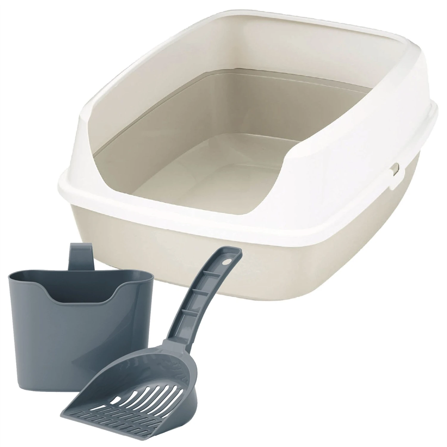 Frisco Open Top Cat Litter Box With Rim, Large & Frisco Plastic Litter Scooper with Caddy