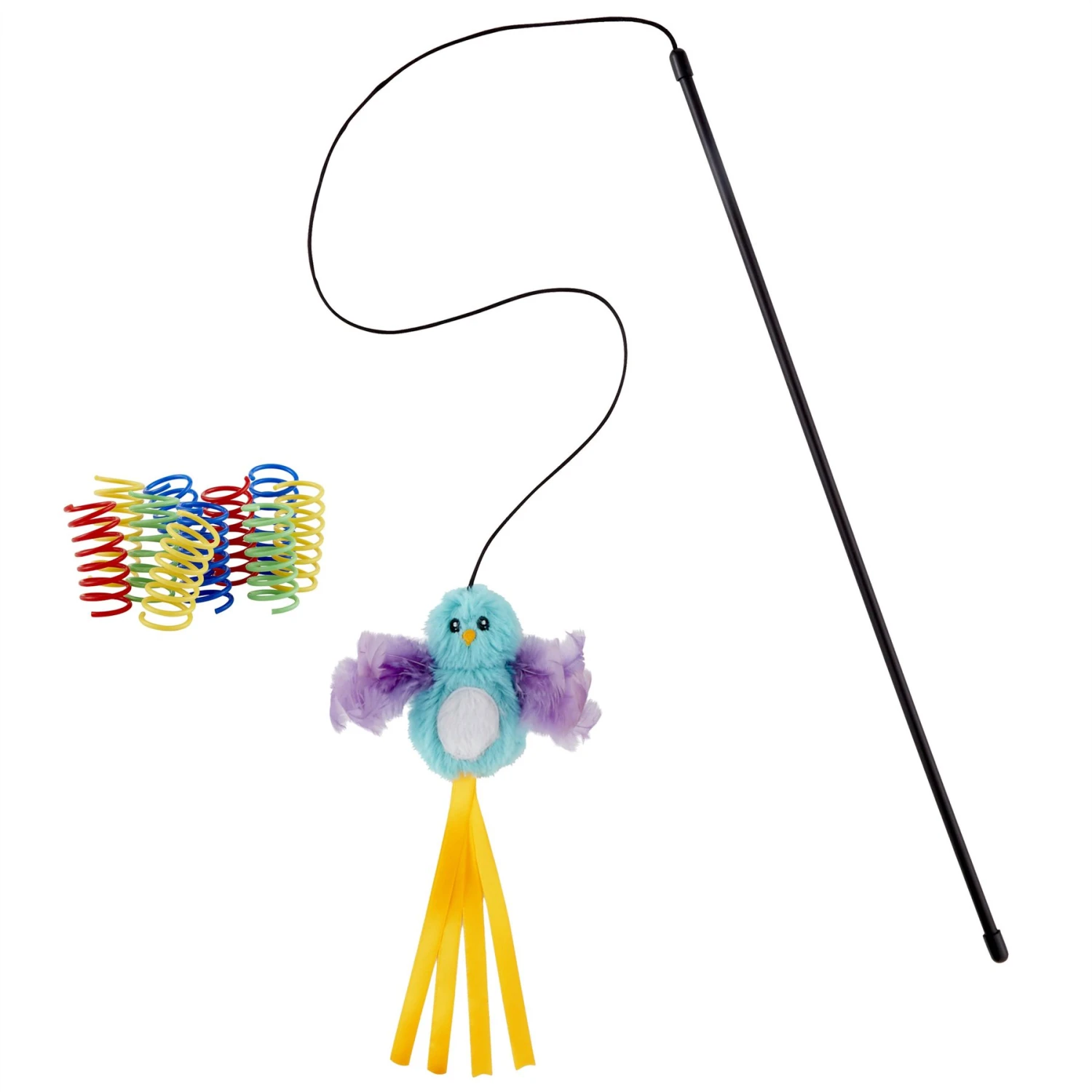 Frisco Colorful Springs Cat Toy & Frisco Bird with Feathers Teaser Wand Cat Toy with Catnip