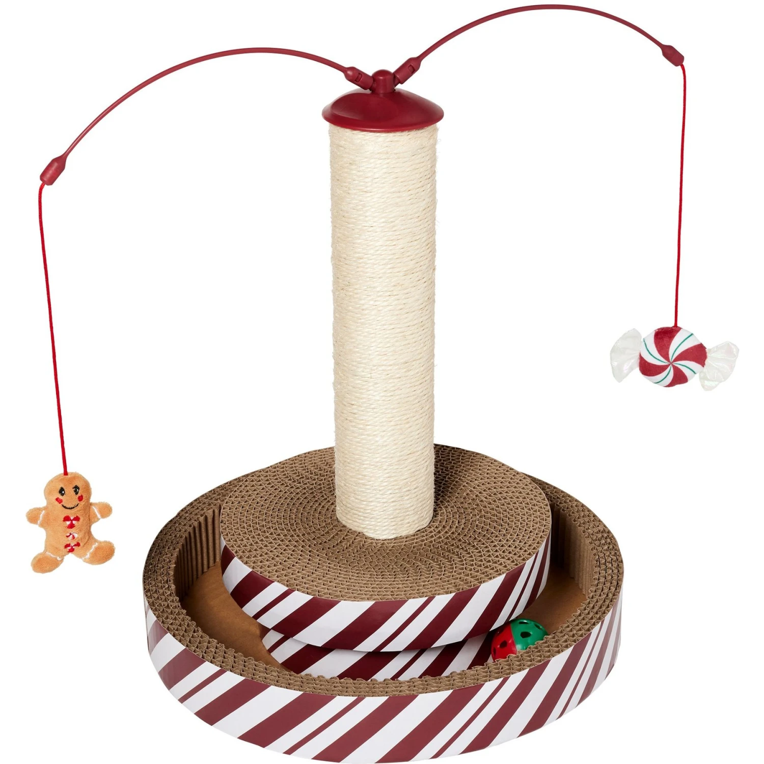 Frisco Holiday Santa Hat & Mistletoe Cat Tracks Cat Toy & Frisco Holiday Gingerbread Interactive Cat Scratcher Cat Toy with Catnip
